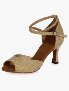 Zapatos de salón Glitter Zapatos de baile latino Peep Toe de plata Criss Cross #203015