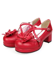Zapatos de lolita de color liso con lazo #196396