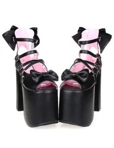 Zapatos de lolita de color liso con lazo