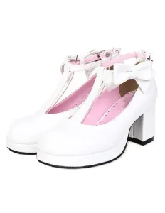 Zapatos de lolita de color liso con lazo #196566