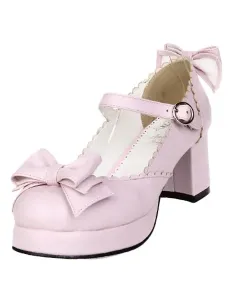 Zapatos de lolita de color liso con lazo #196650
