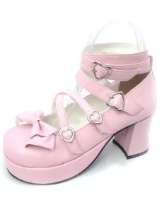 Zapatos de lolita de rosado con lazo de tacón alto #218104