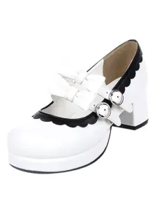 Zapatos Lolita Dulce Tacón Cuadrado Lazos Trim