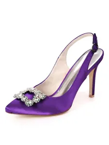 Invitados a la boda Satén Azul real Punta puntiaguda Stiletto Zapatos de novia #356388
