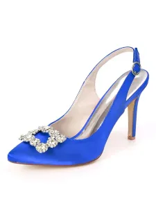 Invitados a la boda Satén Azul real Punta puntiaguda Stiletto Zapatos de novia #356484