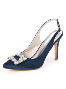 Invitados a la boda Satén Azul real Punta puntiaguda Stiletto Zapatos de novia #356549