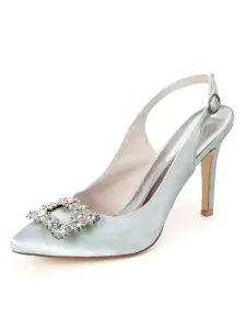 Invitados a la boda Satén Azul real Punta puntiaguda Stiletto Zapatos de novia #356581