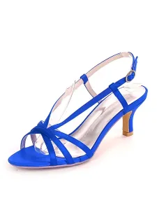 Zapatos de boda azules Zapatos de satén con punta abierta Tacón de gatito Zapatos de novia Zapatos de madre de la novia