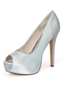 Zapatos de boda para invitados Zapatos de novia de tacón de aguja con pedrería azul oscuro #357962