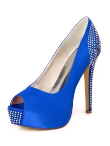 Zapatos de boda para invitados Zapatos de novia de tacón de aguja con pedrería azul oscuro #358063