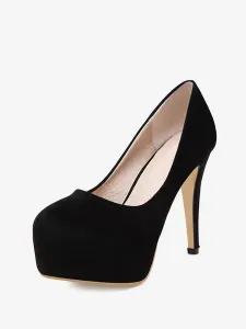 Zapatos de tacón alto2023con punta redonda y plataforma de gamuza negra con cordones Zapatos de mujer #202307
