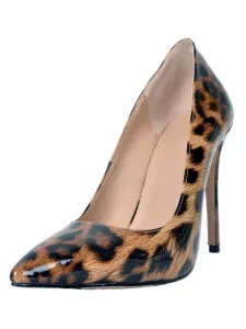 Zapatos de tacón de puntera puntiaguada Charol de dibujos de leopardo de tacón de stiletto #245487