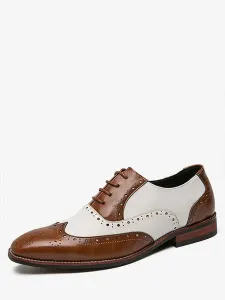 Zapatos Oxford para hombres, correa de punta redonda moderna, zapatos de punta de ala ajustables de cuero PU, zapatos Brogues #442527