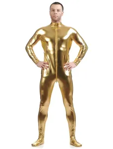 Disfraz Carnaval Amarillo Cosplay metálico brillante Zentai traje para los hombres Halloween #203754