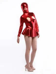 Disfraz Carnaval Sexy Glitter rojo abierto busto ropa metálico brillante de las mujeres Halloween #209907