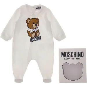 Moschino Baby Boys Teddy Bear Motif Babygrow White 1/3m Optical