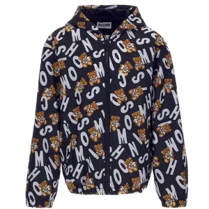 Moschino Unisex All-over Print Zip Hoodie Black 8A TOY FUR