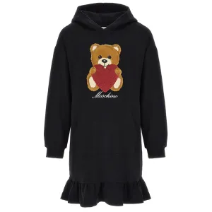 Moschino Girls Teddy Logo Hooded Dress in Black 8A
