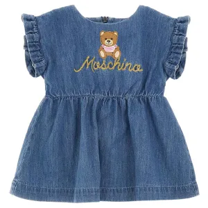 Moschino Baby Girls Denim Dress Blue 12/18 Bleach Light