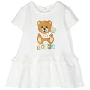 Moschino Baby Girls Teddy Bear Print Dress White 6/9m Cloud