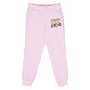 Moschino Girls Teddy Logo Joggers in Pink 4A Pirouette