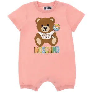 Moschino Baby Girls Teddy Bear Print Romper Pink 9/12 Sugar Rose