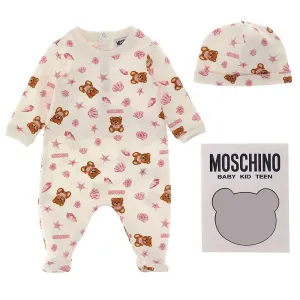 Moschino Baby Girls Babygrow & Hat Gift Set White 1/3m TOY Shell