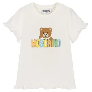 Moschino Baby Girls Teddy Print T-shirt White 6/9m Cloud
