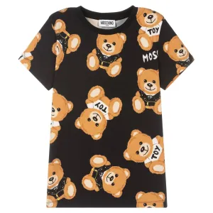 Moschino Girls All Over Teddy Bear T-shirt Black 4Y