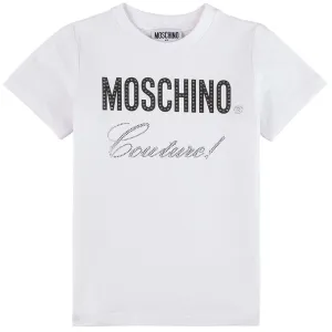 Moschino Girls Couture Diamante Logo T-shirt White 14Y