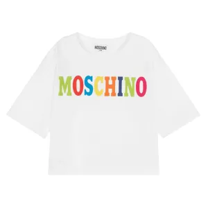 Moschino Girls Cropped Logo T-shirt White 14Y