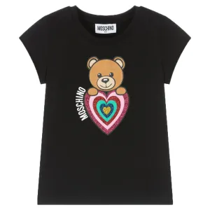 Moschino Girls Glitter Heart T-shirt Black 4Y