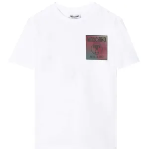 Moschino Kids Unisex Iridescent Logo T-shirt White 10Y