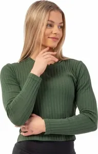 Nebbia Organic Cotton Ribbed Long Sleeve Top Dark Green M Camiseta deportiva