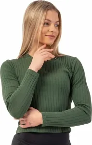 Nebbia Organic Cotton Ribbed Long Sleeve Top Dark Green XS Camiseta deportiva