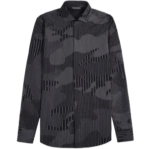 Neil Barrett Men's Camouflaged Pinstripe Shirt Dark Navy Black Large #707824