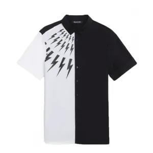 Neil Barrett Men's Half Sleeve Thunderbolt Shirt White & Black M
