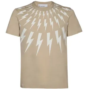 Neil Barrett Mens Fair Isle Thunderbolt T-shirt Beige XL