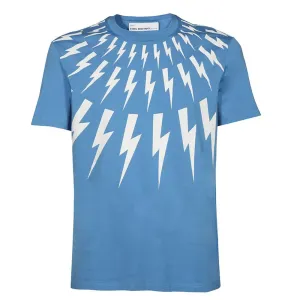 Neil Barrett Mens Fair Isle Thunderbolt T-shirt Blue L