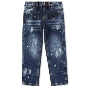 Philipp Plein Boy's Iconic Regular Cut Jeans Blue 12Y