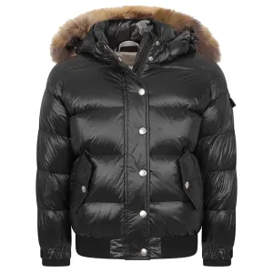 Pyrenex Girls Aviator Shiny Fur Jacket Black 8Y