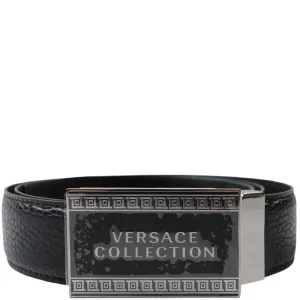 Versace Collection Men's Logo Plaque Belt Black 28W