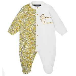 Versace Baby Boys Barocco Print Baby-grow White & Gold Multi Coloured 12M