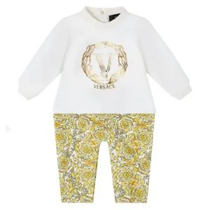 Versace Boys Barocco Print Baby-grow White & Gold Multi Coloured 6M