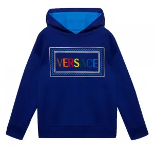 Young Versace Boys Logo Embroidered Hoodie Blue 10Y