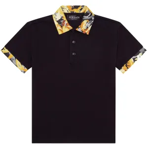 Versace Boys Baroccoflage Print Polo Shirt Black 14Y
