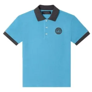 Versace Boys Medusa Embroidered Polo Shirt Blue SKY 10Y