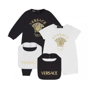 Versace Baby Boys Medusa Logo Bib & Shirt Set White Black 12M