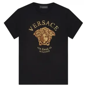 Versace Boys Golden Medusa Logo T-shirt Black 4Y