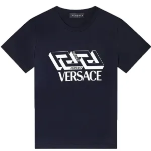 Versace Boys Logo Cotton T-shirt Navy 12Y